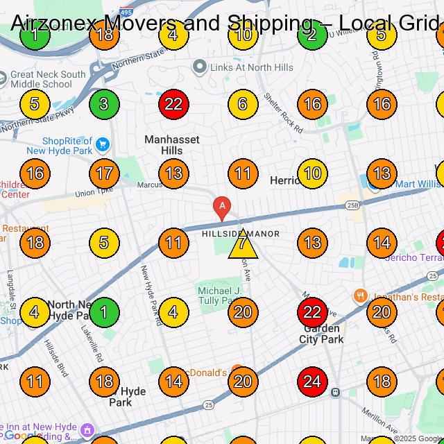 Airzonex Movers and Shipping Moving And Storage Service GeoGrid ranking map for New Hyde Park NY